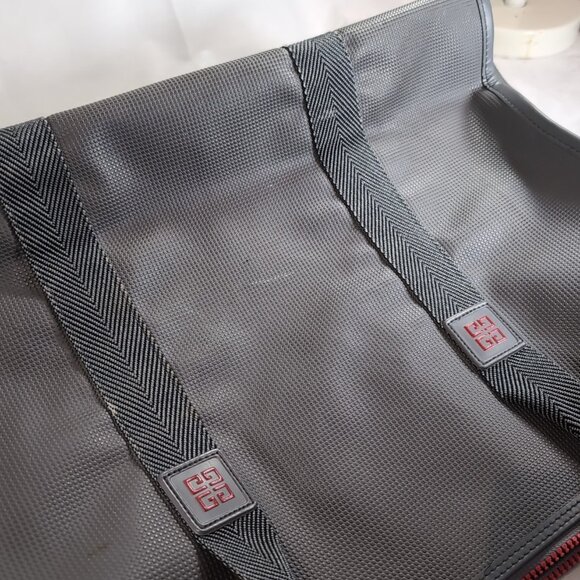 Givenchy Vintage Gray Red Travel Satchel Bag Duffle Carry On Overnight Logo Grey - Picture 10 of 14